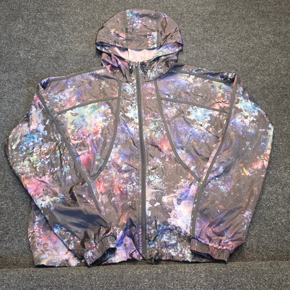 Fila Sport Mens Galaxy Print Windbreaker Jacket Purple Blue Full Zip Hooded Med